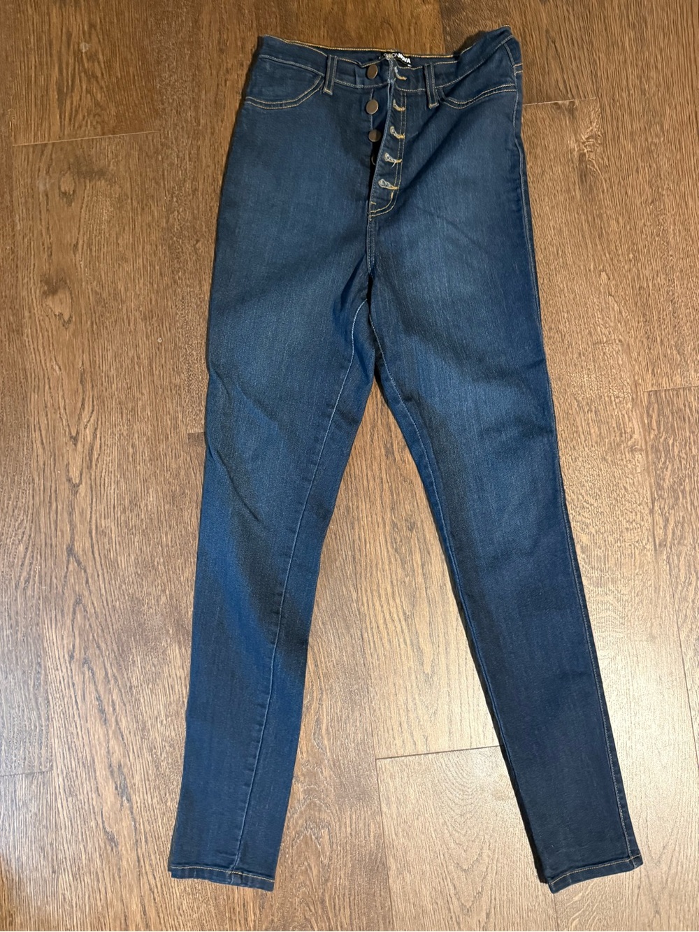 Fashion Nova High-Rise Dark Blue Button-Fly Skinny Jeans